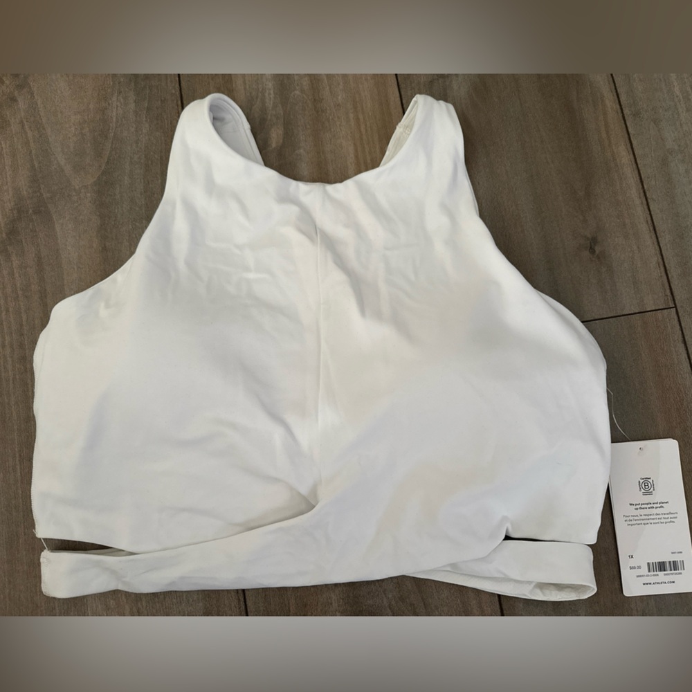 Athleta Conscious Cut Out Crop Top Bra White NEW